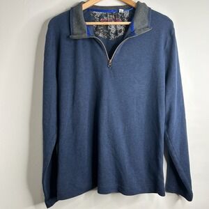 Robert Graham Mens Blue Classic Fit‎ 1/4 Zip Pullover Sweater XL Athleisure Golf